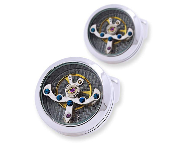 Tourbillon Movement French Shirt Cufflinks Stainless Steel Mechanical