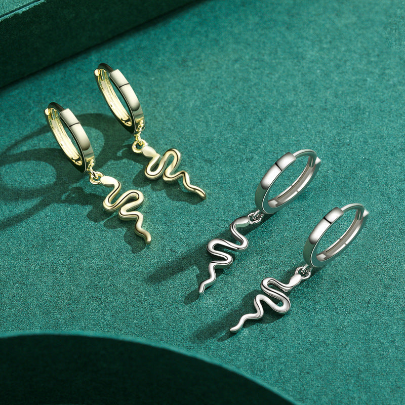 S925 Sterling Silver Cute Glossy Simulated Snakes Earring Eardrop Women