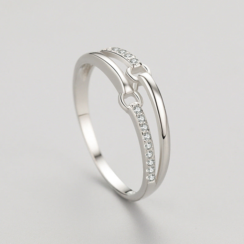 S925 Silver Microset Double Line Ring