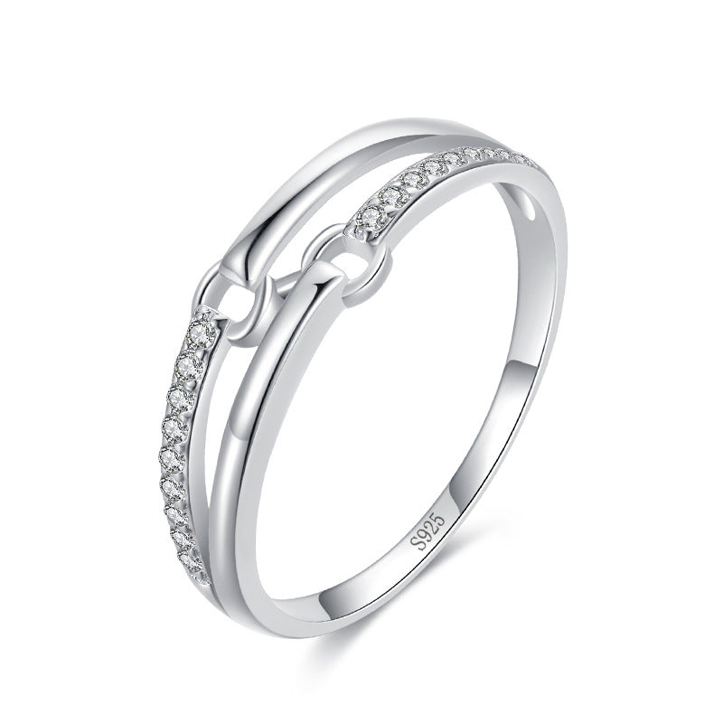 S925 Silver Microset Double Line Ring