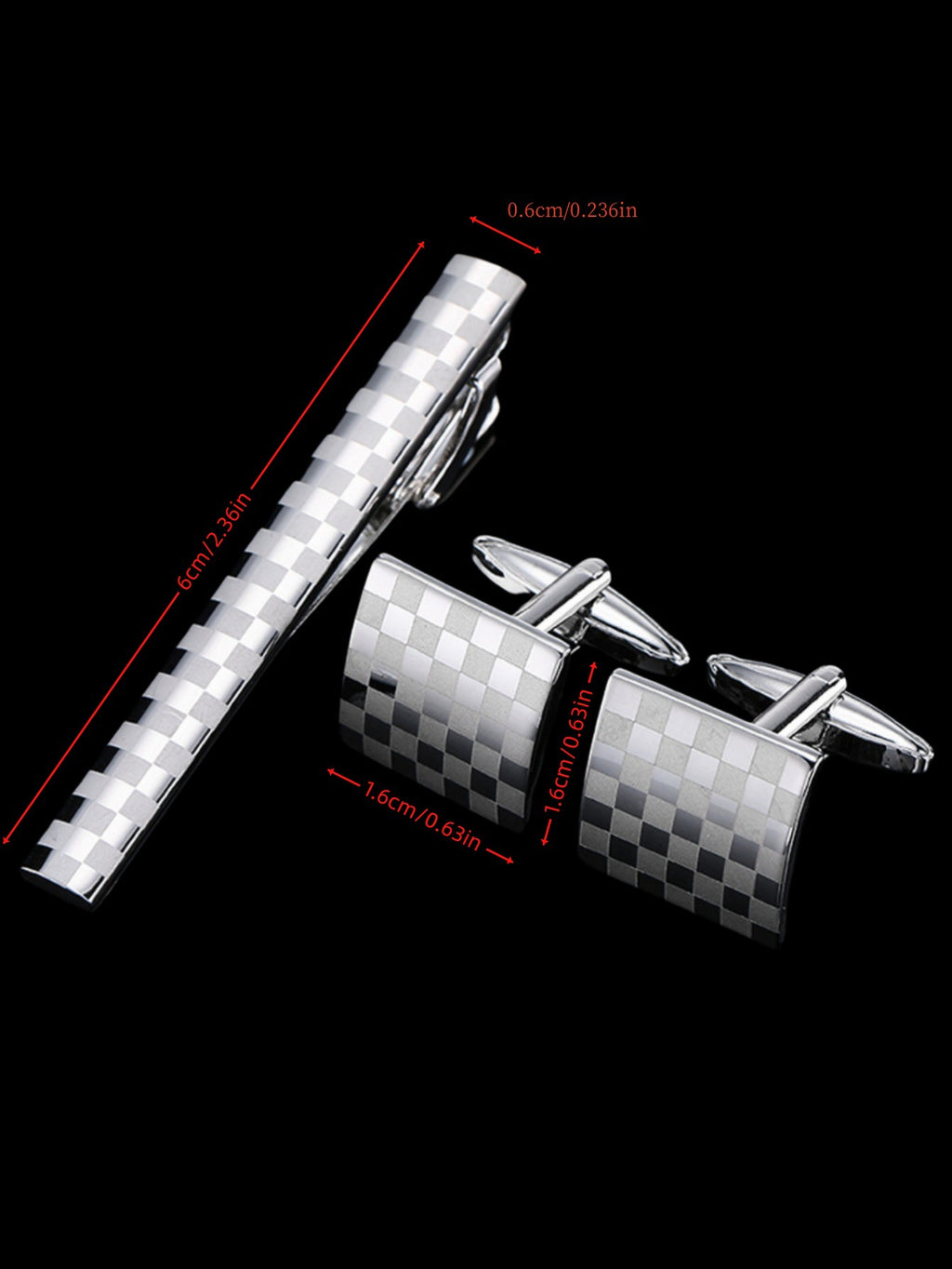 Laser Plaid Tie Clip Cuff Buckle Set