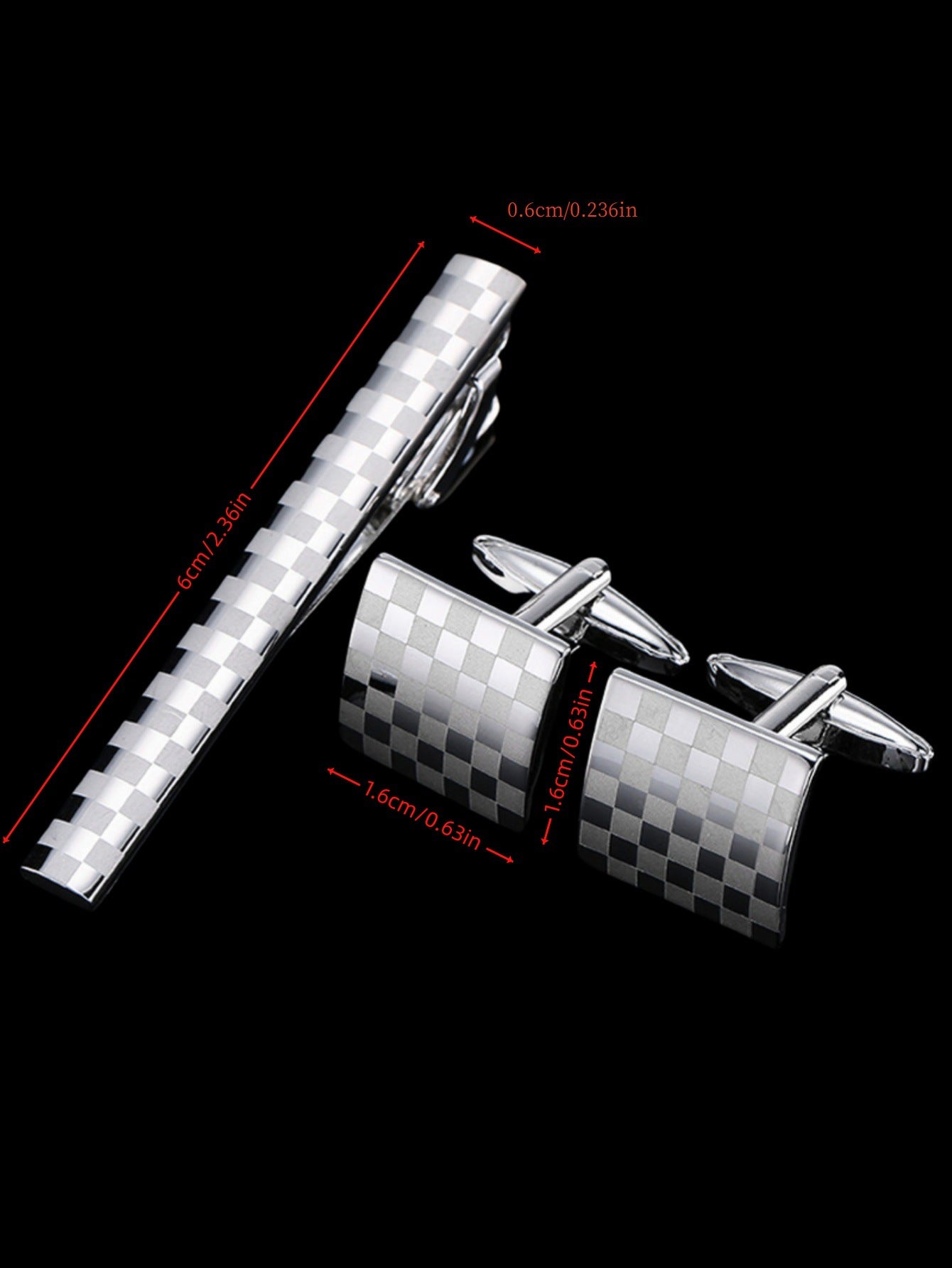 Laser Plaid Tie Clip Cuff Buckle Set