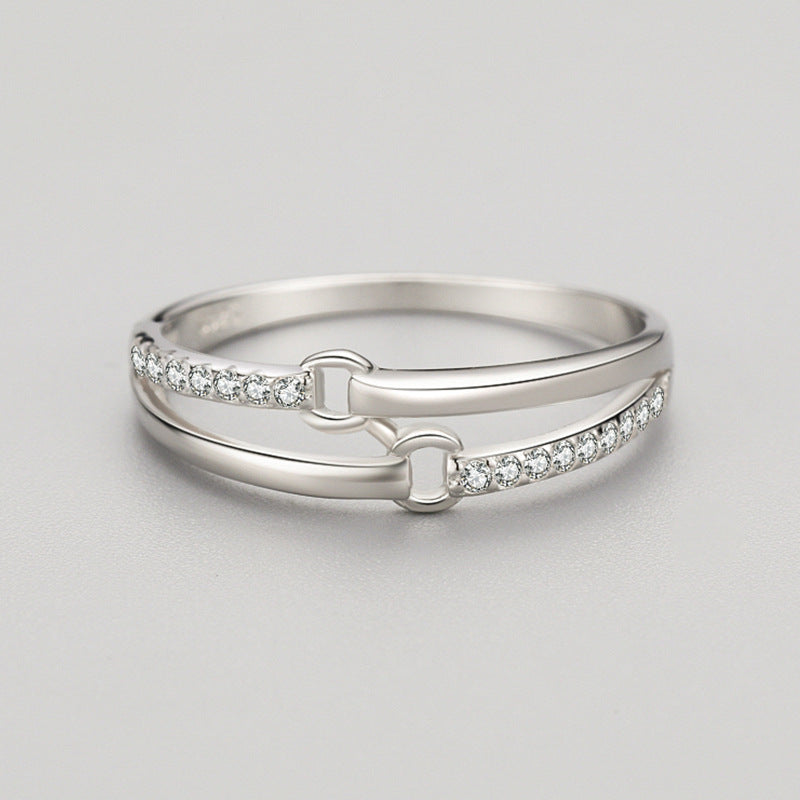 S925 Silver Microset Double Line Ring