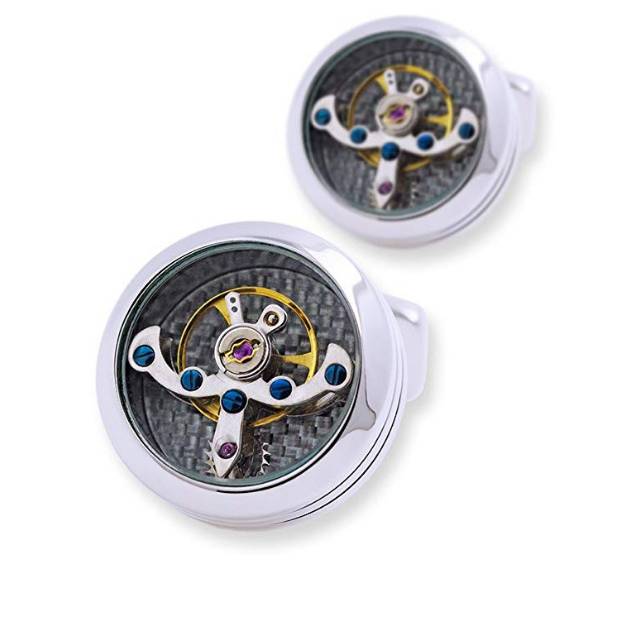 Tourbillon Movement French Shirt Cufflinks Stainless Steel Mechanical