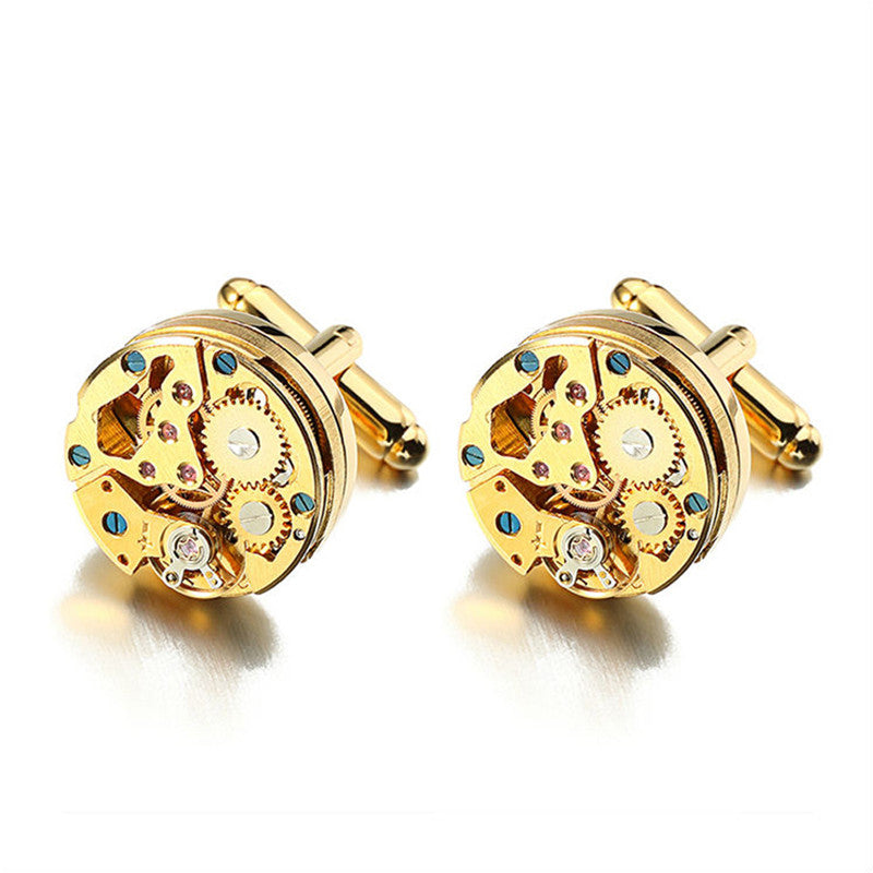 Light Luxury Cufflinks Men's Round Stainless Steel Machinery