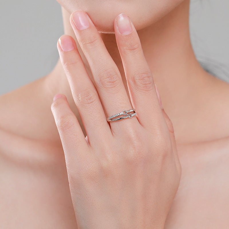 S925 Silver Microset Double Line Ring