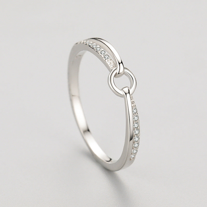 S925 Sterling Silver Microset Geometric Line Ring