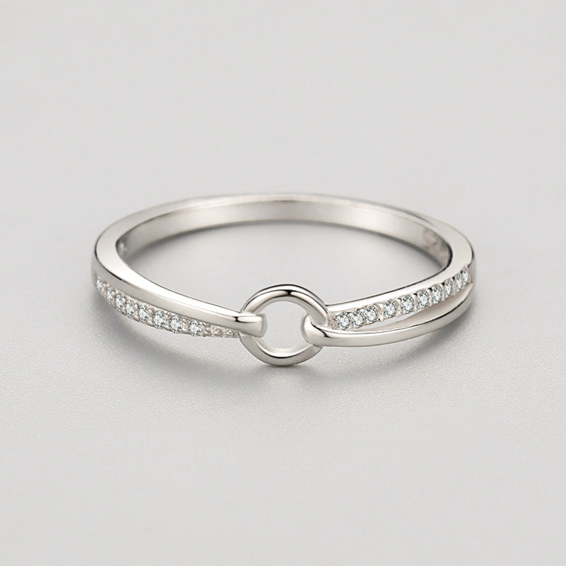 S925 Sterling Silver Microset Geometric Line Ring